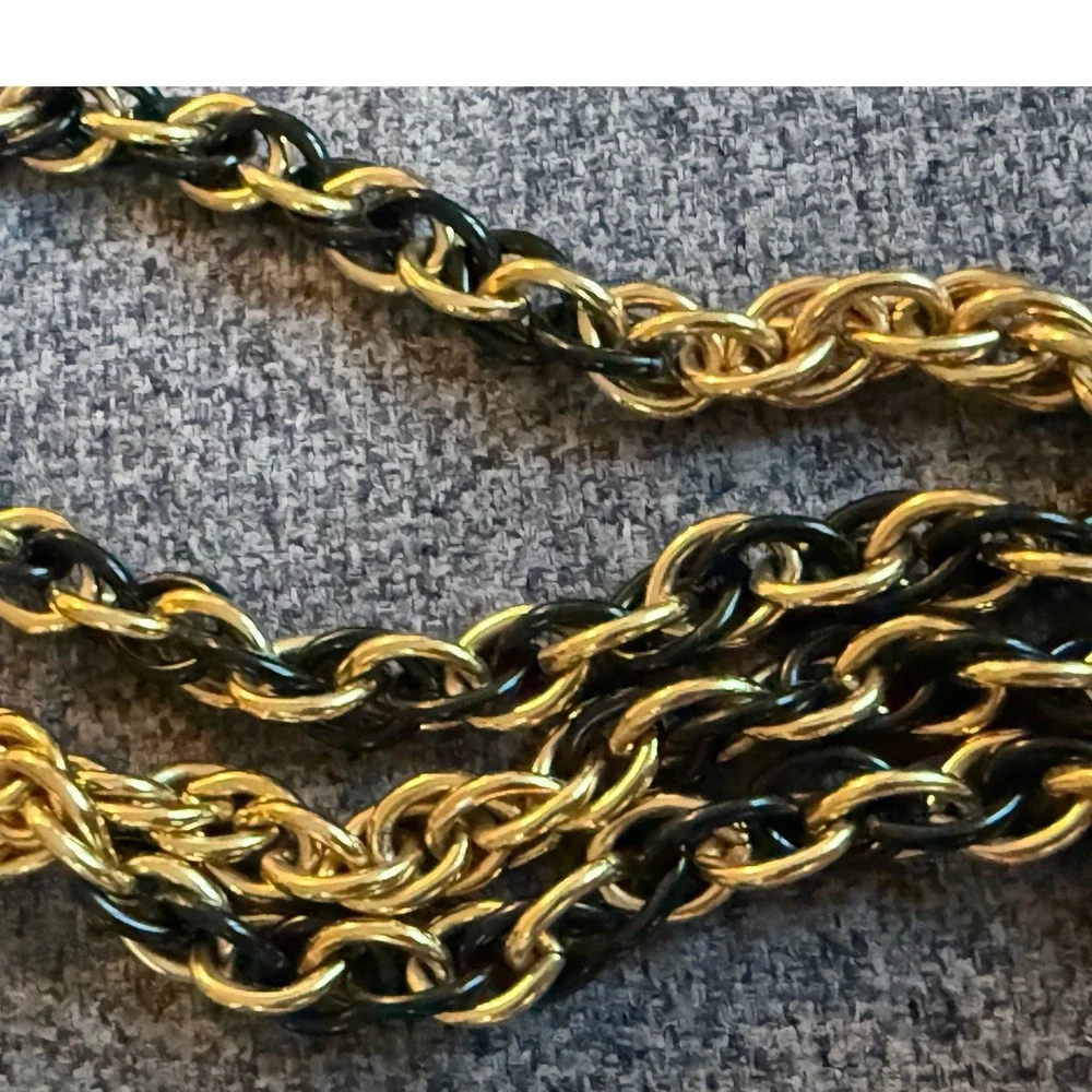 VTG Monet Black‎ Enamel Gold Tone Rope Chain Necklace 30